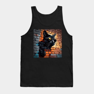 Black cat in sunglasses painted onto brick wall Sticker Tank Top